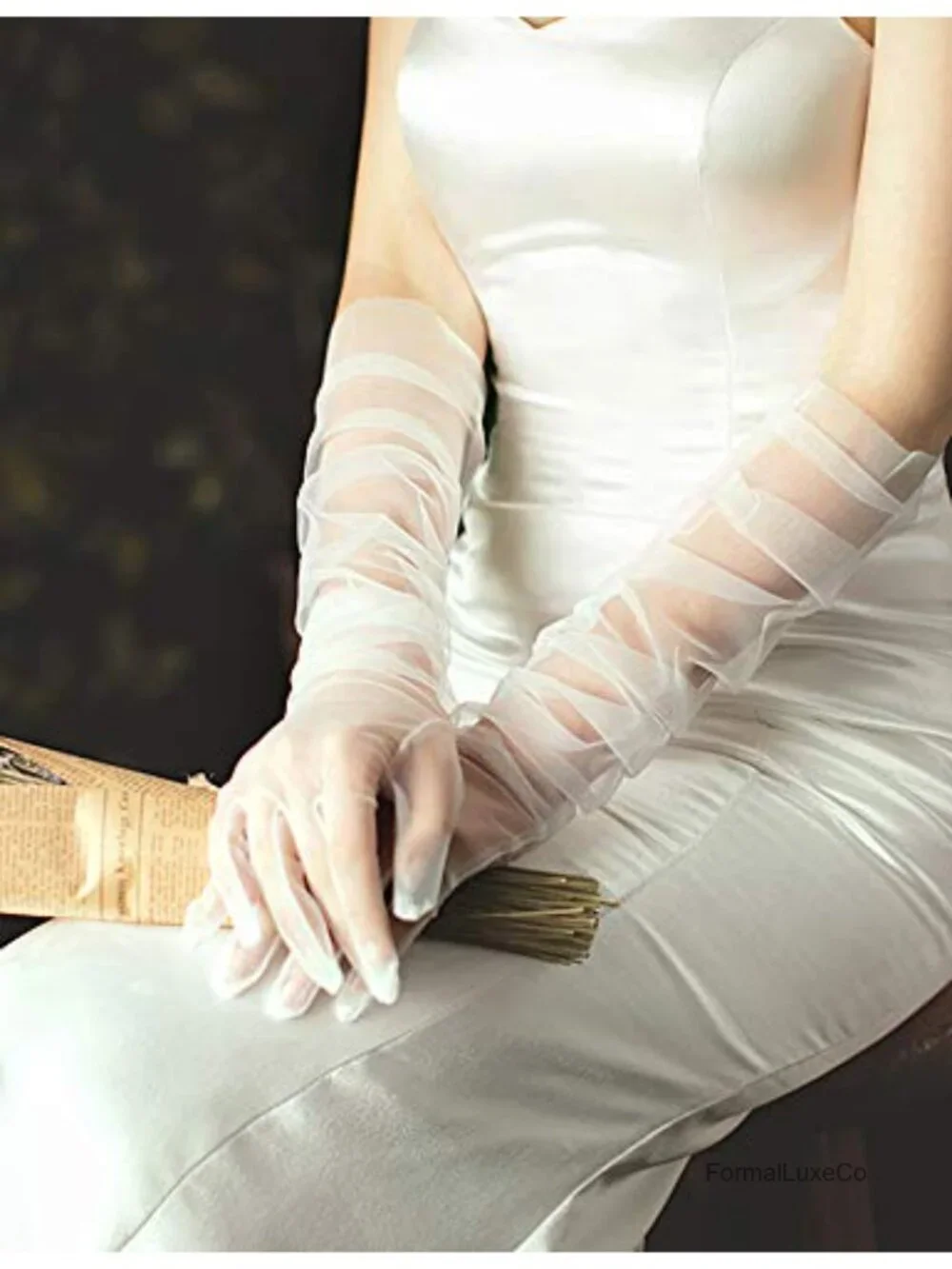 Women's Wedding Bridal Mesh Tulle Gloves Long Opera Costume Party Gloves 27